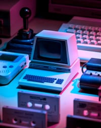 Retro hardware sitting on a white table